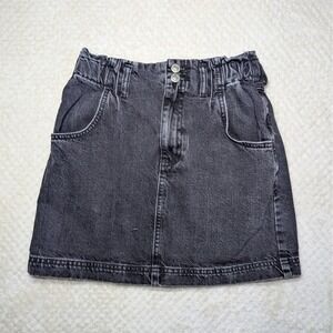 Topshop Paperbag Denim Mini Skirt Black | Size US 6
